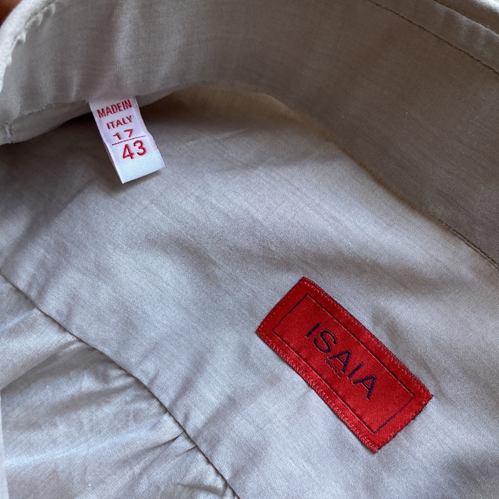 Isaia Napoli Men’s Solid Gray Beige Cotton Dress Shirt NWOT (Imperfect) - Picture 4 of 14